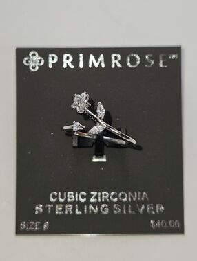 PRIMROSE Sterling Silver Cubic Zirconia Polished Flower Bypass Ring, Size: 9